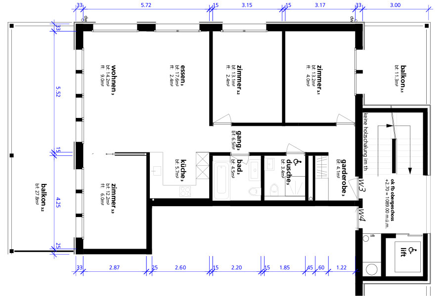 Grundriss der letzten freien Wohnung - Nummer 03 - 4.5 Zimmerwohnung 1. OG links